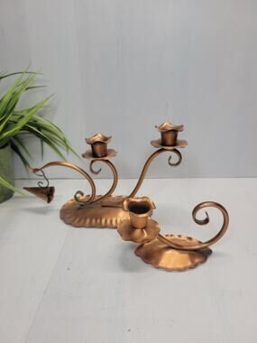 Vintage Gregorian Solid Copper Candelabra Set 2 Tier Candle Holder With Snuffer